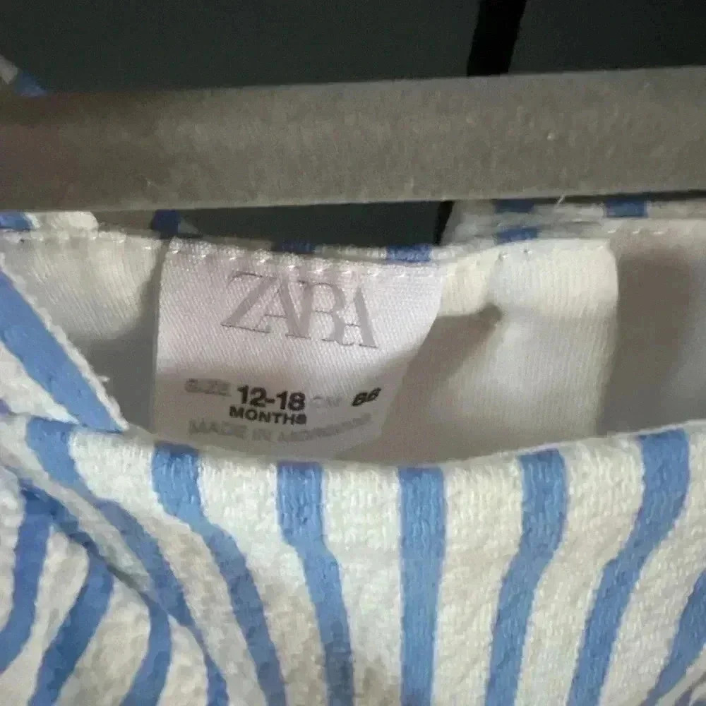 Zara Printed Jacquard Dress blue white stripe ruffle sleeve 12-18months - Picture 5 of 5